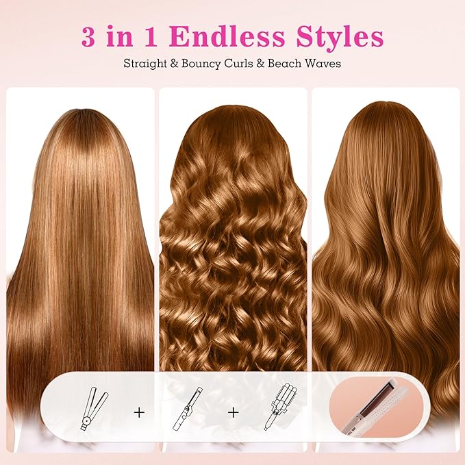 Hair Straightener and Curler, Dual Voltage Curling Iron, Airflow Multi Styler for Straight/Curly/Waves, Negative Ion Hair Care, No Heat Damage Hair Curler