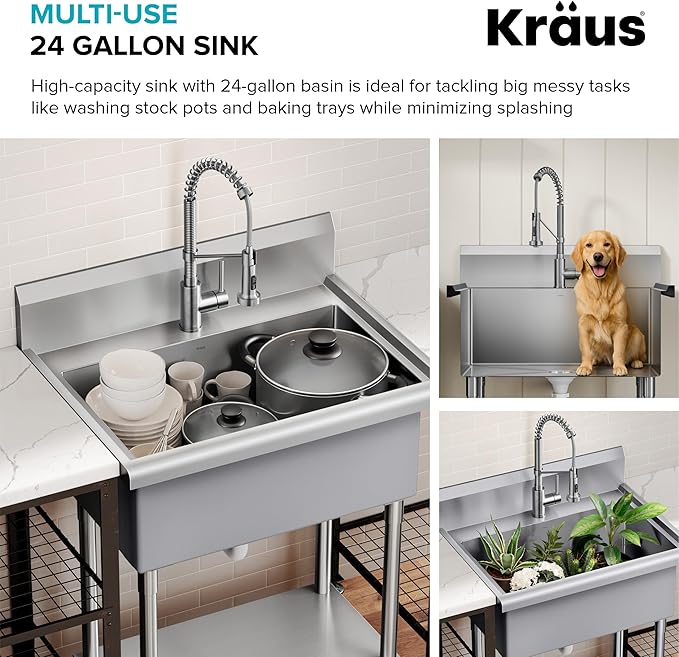 KRAUS Standart Pro 32 Inch 18-Gauge Stainless Steel Scullery Sink, 24 Gallon - Image 7