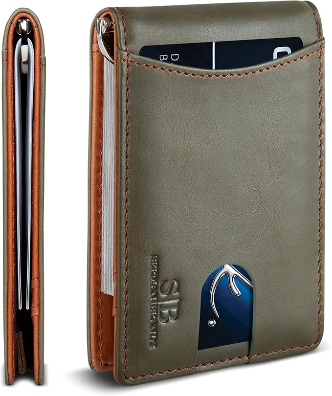 SERMAN BRANDS RFID Blocking Slim Bifold Genuine Leather Minimalist Front Pocket by SERMANBRANDS