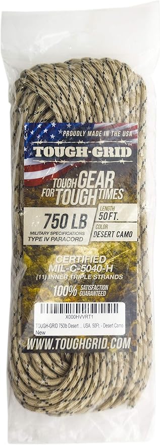 TOUGH-GRID 750 Paracord Rope Nylon Parachute Cord, Made in USA Survival Kit - Image 3