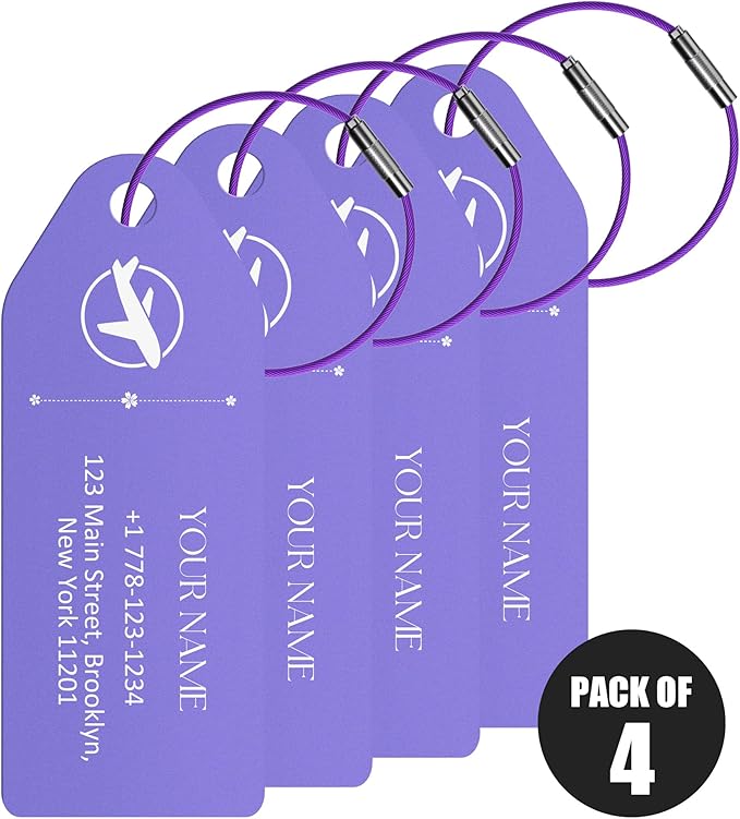 4 PCS Personalized Metal Luggage Tag – Personalized Engraved Suitcase Tag by Binphonesin