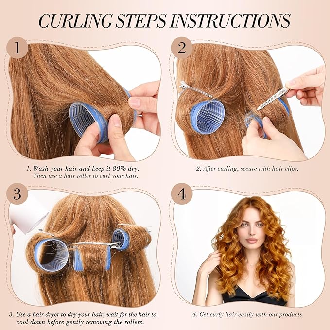 Obeoby 4 Sizes Hair Rollers for Women, 50 Pcs Set Hair Curlers with Clips Comb Curlers for Long Short Curly Hair and Bangs (25, 36, 48, 60mm), Blue