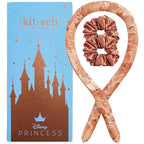 Disney & Kitsch Satin Heatless Curlers Set – Heatless Curls Overnight, with Comfortable No Heat Hair Curlers to Sleep In and 2 Satin Scrunchies for Frizz-Free & Non-Damage Styling - Princess Party