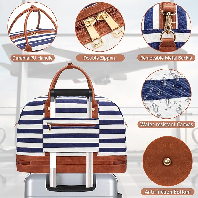 Weekender Bag for Women Canvas Overnight Bag Large Travel Tote Bag Carry on - Image 4