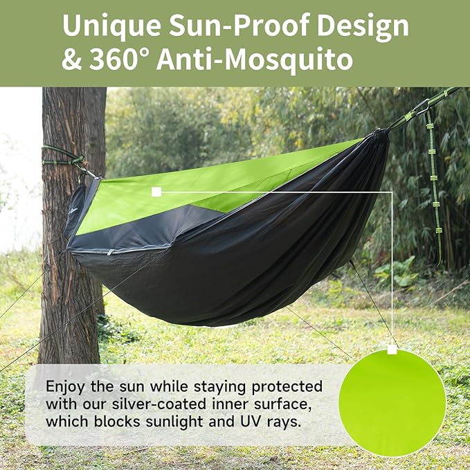 Camping Hammock with Mosquito Net and Sunshade, Backpacking Hammock with Ridge - Image 2
