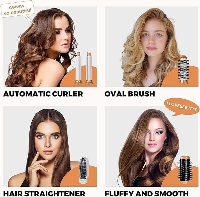 6 in ONE Blow Dryer Brush Ionic Hair Dryer Brush for Women, Hot Air Brush Hair Styling Tools 100-120V, Air Curling Iron Round Brush Blow Dryer 800W