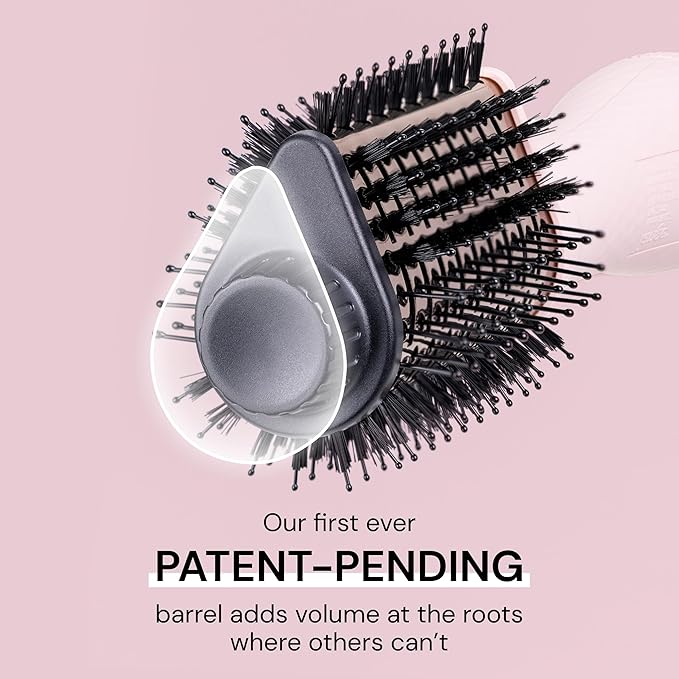 L'ANGE Hair Le Volume Elevé 65MM 2-in-1 Titanium Brush Dryer | Dry and Style | Unique Teardrop Shape Barrel | 3 Heat Settings | 360° Vented Airflow | Ionic Technology for Frizz-Free Styling (Blush)