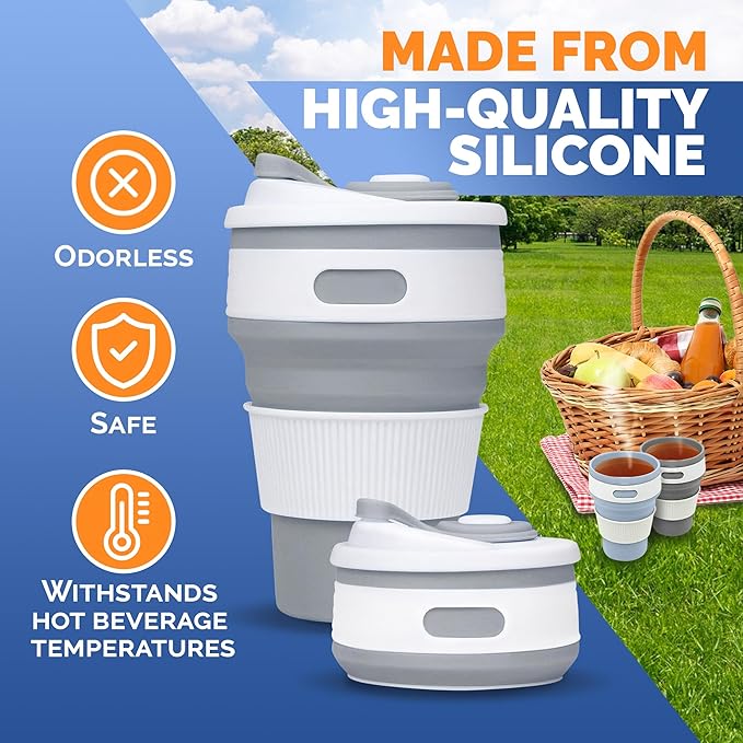 2-Pack Collapsible Coffee Cup Reusable – 12oz Leakproof Travel Coffee Mug - Image 3