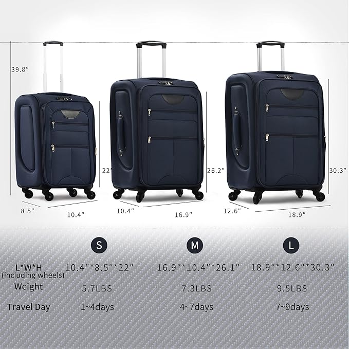Merax Softside Luggage Set Softshell Lightweight 3 Piece Spinner Suitcase 22" - Image 7