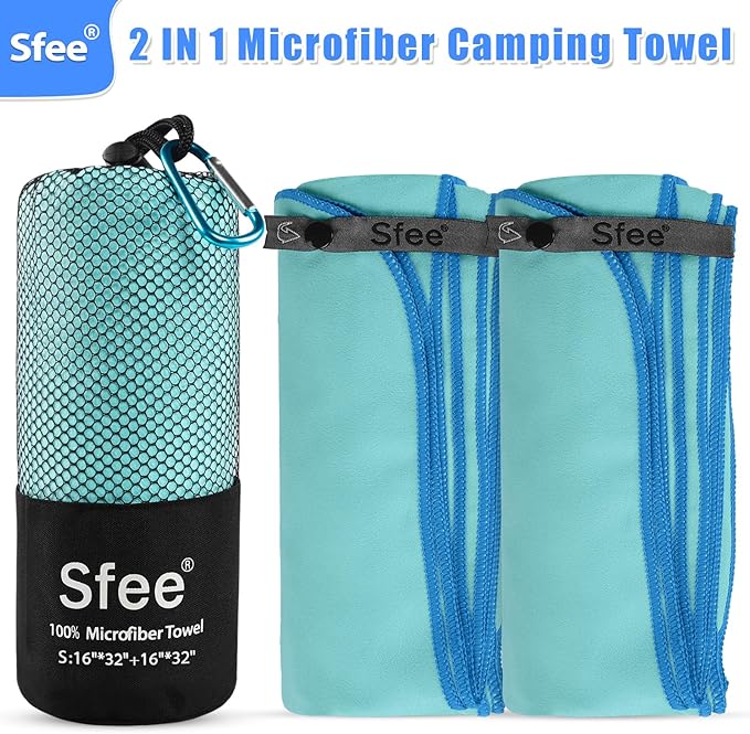 Sfee 2 Pack Microfiber Travel Towel, Quick Dry Towel Camping Towel Beach Towel - Image 6