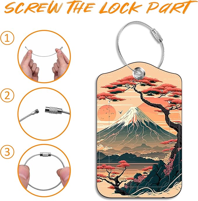 2 Pack Luggage Tag for Suitcase Japanese Mount Fuji and Sea Leather Travel - Image 4
