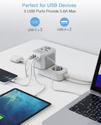 TESSAN Universal Travel Adapter, International Power Adapter 5.6A 28W 3 USB C 2 - Image 3