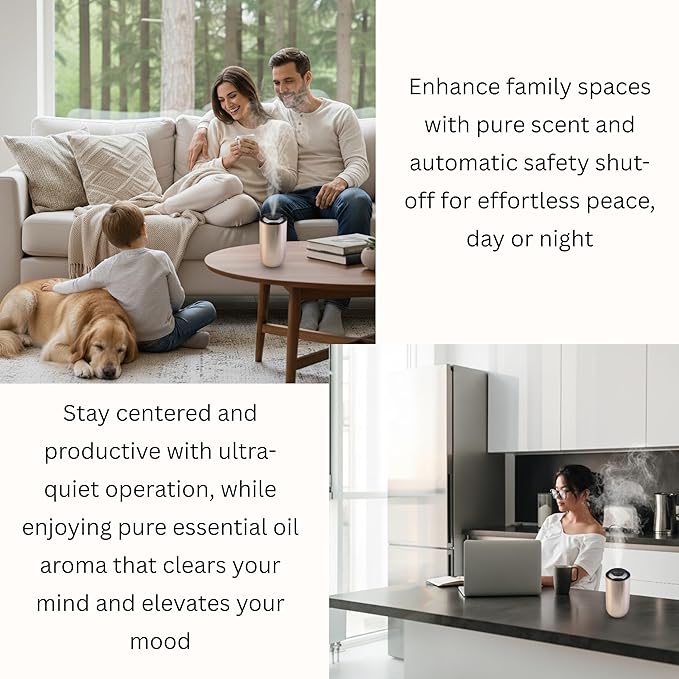 Waterless Essential Oil Diffuser – Portable Cordless Aromatherapy Diffuser for Home, Car & Office – 3 Mist Levels - 4 Timer Modes - 15ml Oil Capacity - USB-C Rechargeable