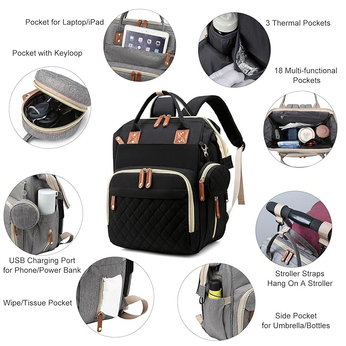 Diaper Bag, Backpack with Changing Station, Waterproof Baby Bag - Image 4