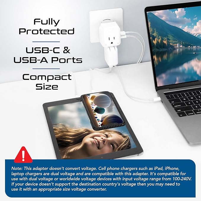 Ceptics European Plug Travel Adapter Set, 20W PD & QC, Safe Dual USB & USB-C - Image 3