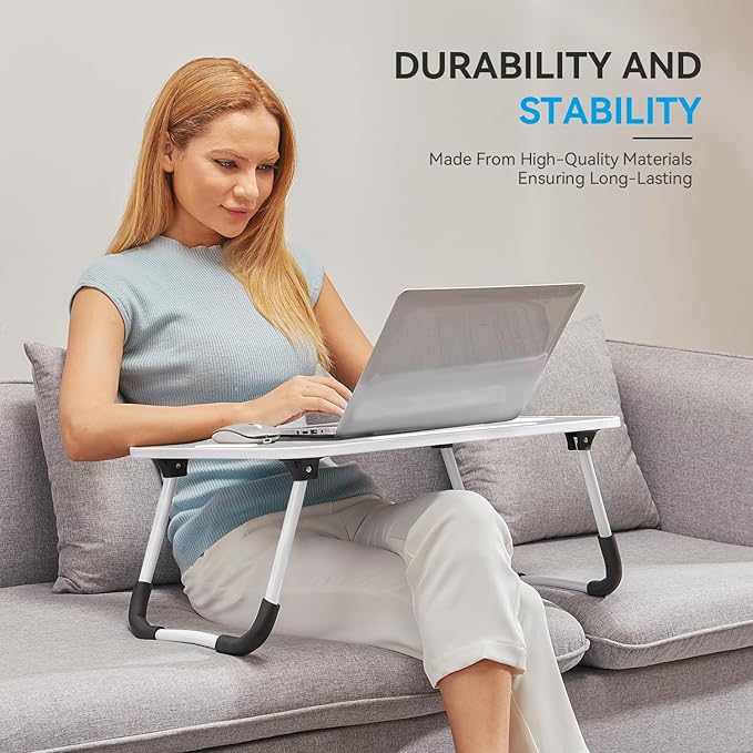BUYIFY Folding Lap Desk, 23 Inch Portable Wood Grey Laptop Bed Desk Lap Desk - Image 4