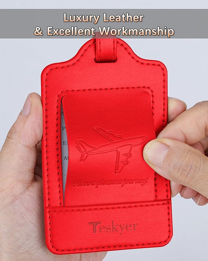 Teskyer Luggage Tags, 3 Pack Premium PU Leather Luggage Tags - Image 7