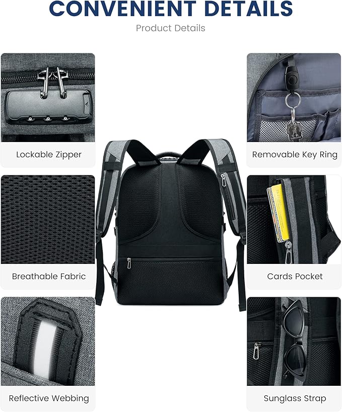 LOVEVOOK 17 inch DarkGrey Travel Laptop Backpack - Image 5