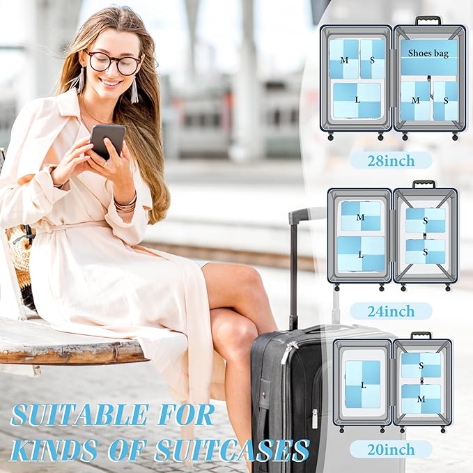8 Set Compression Packing Cubes Travel, Lightweight Expandable Travel Cubes - Image 3