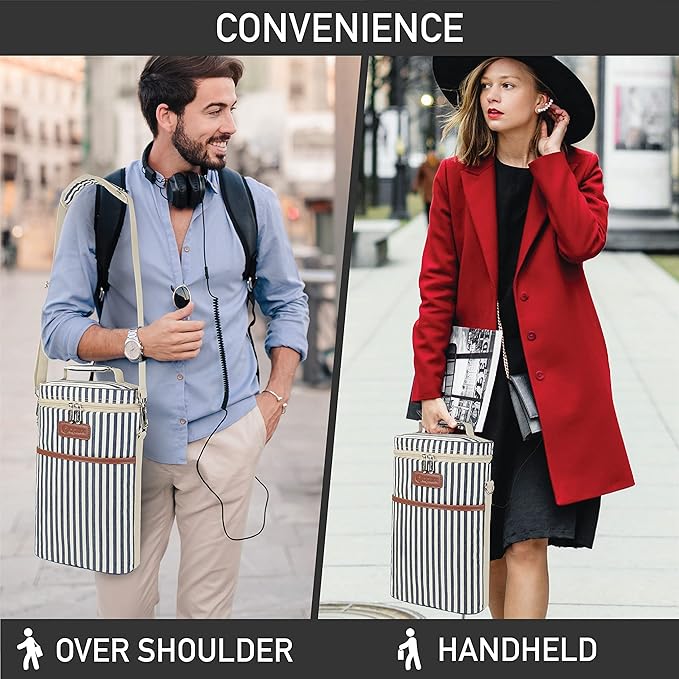 opux 2 Bottle Wine Carrier Tote, Insulated Leakproof Wine Cooler Bag, Wine - Image 6
