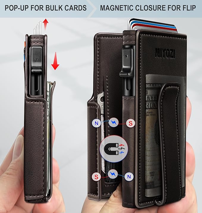 Men Wallet, with Money Clip Coins Pocket ID Window, Slim Front Pocket RFID - Image 3