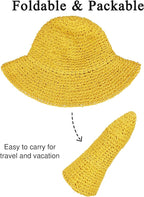 Womens Wide Brim Straw Sun Hat Foldable Floppy Crochet Beach Hat - Image 6