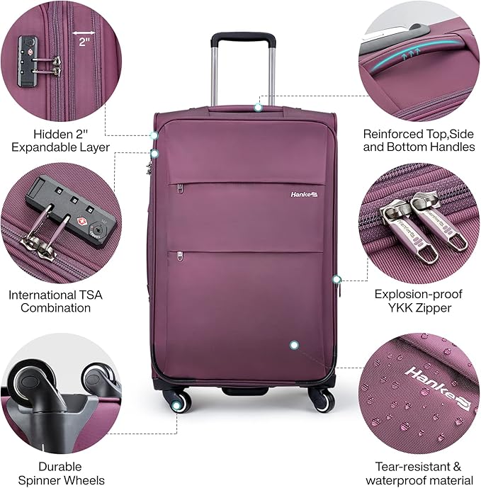 Hanke 20 Inch Expandable Carry On Luggage 22x14x9 Airline Approved Softside - Image 3