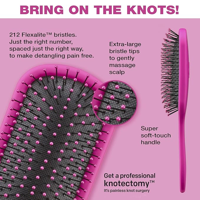 The Knot Dr. hair brush by Conair - Detangling hair brush - Removes Knots and Tangles in wet or dry Hair - hair brushes for women - Pink