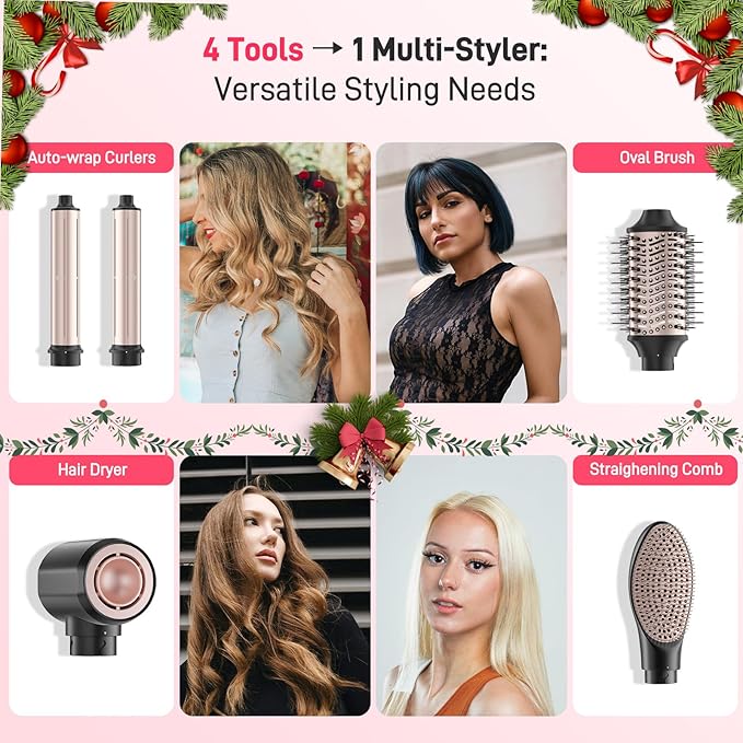 5 in 1 Dual Voltage Hot Air Styler - Professional Hair Dryer Brush for Fast Drying, Curling, Straightening & Volumizing | Low Heat Damage + Negative Ions + Travel-Friendly