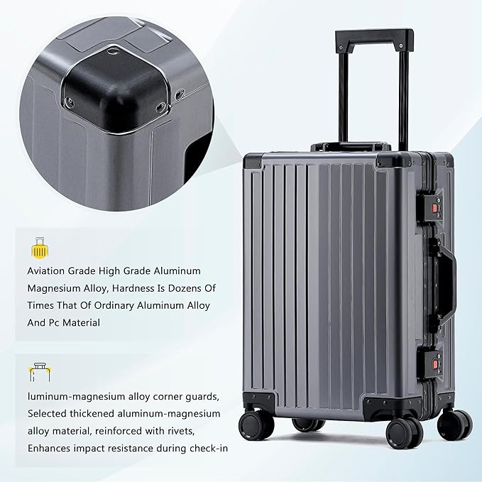 YYW Aluminum Carry-On Luggage Airline Approved Lightweight Suitcase - Image 4