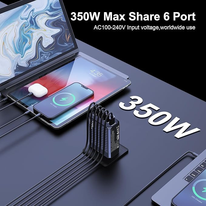 350W USB C Charger, 6-Ports PD3.1 140W Fast Charging Station, GaN Foldable - Image 9