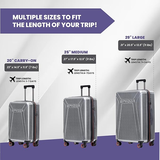 Spyder Traverse 3 Piece Luggage Set, 360° Spinner Wheels, TSA Approved Lock - Image 7