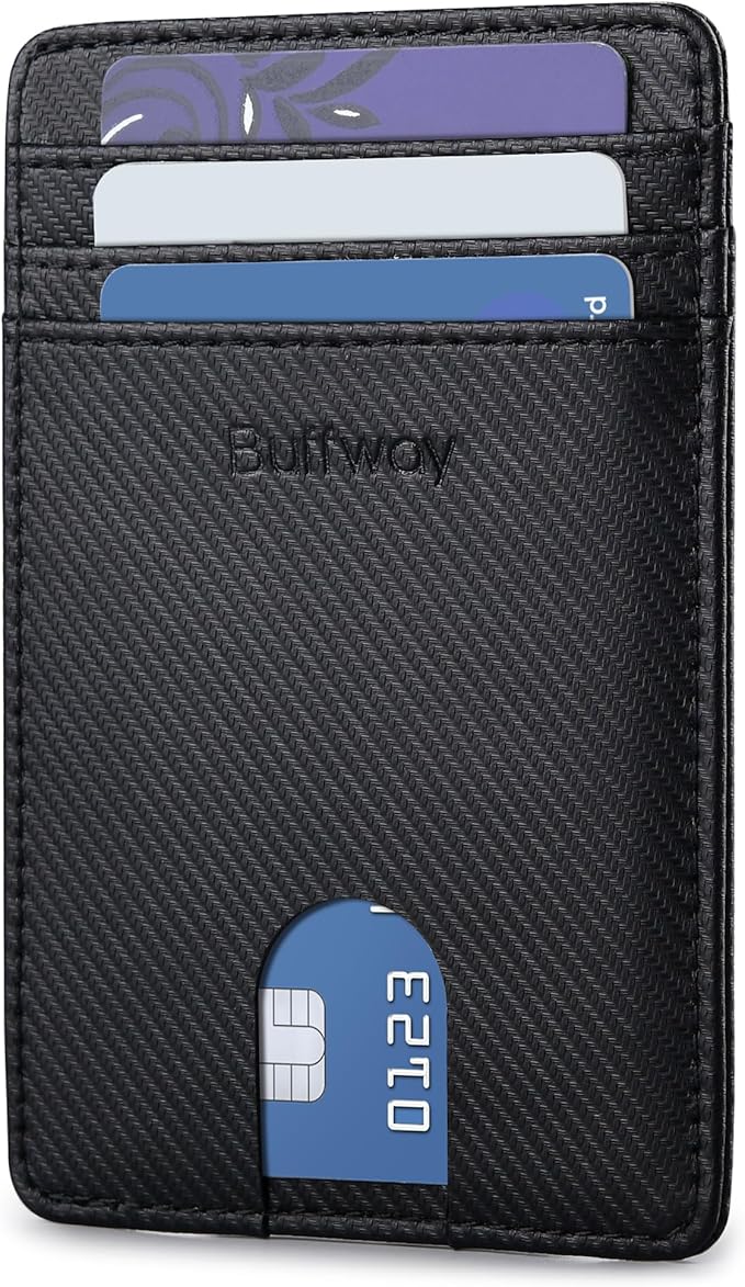 Buffway Mens Slim Wallet, Minimalist Thin Front Pocket Leather Credit Card by Buffway