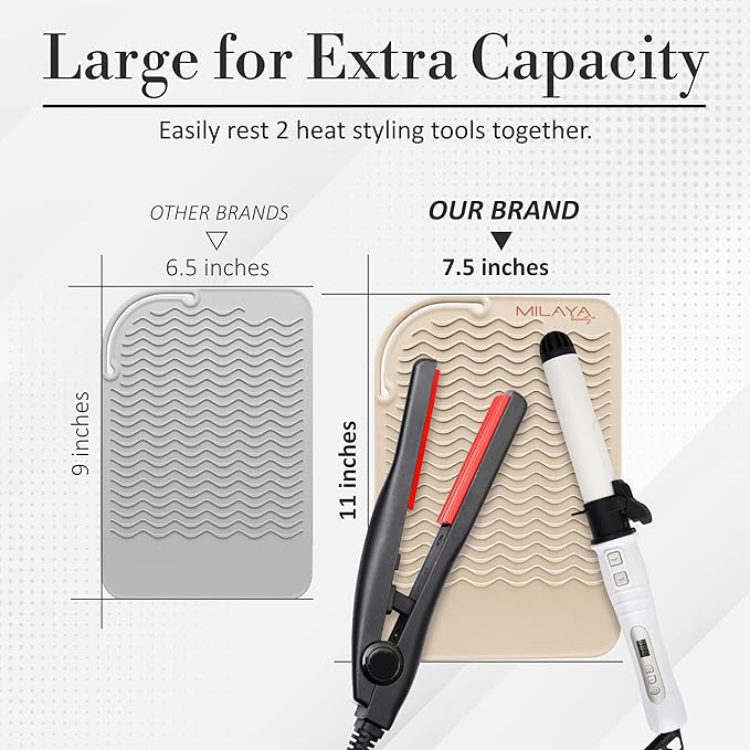 Vanity Accessories - Heat Resistant Mat – Silicone Flat Iron & Curling Iron Holder, Non-Slip Vanity Mat & Hot Tool Mat for Home, Salon, or Travel Use