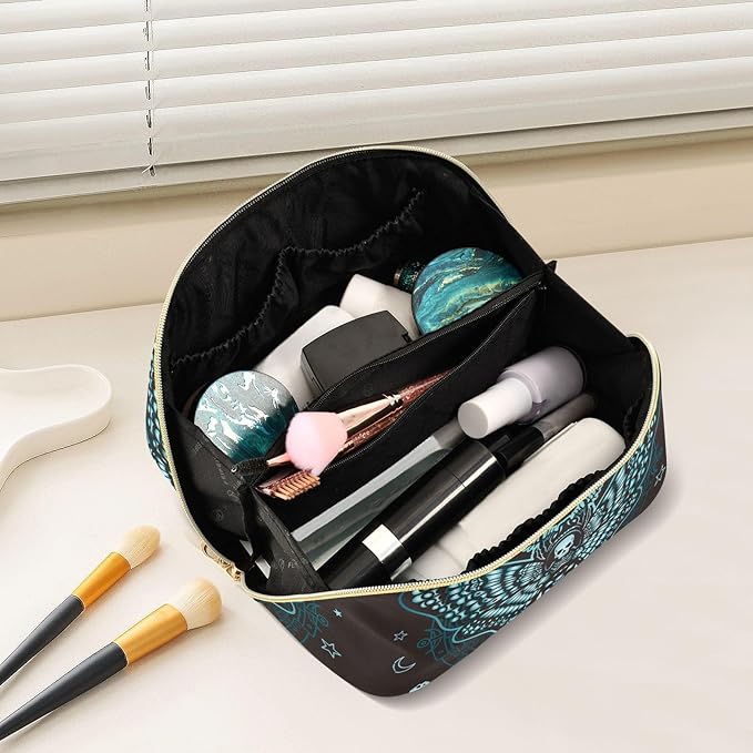 Makeup Organizer Bag, Gothic Skull Butterfly Travel Makeup Bags Makeup Vanity Case Large Capacity Rhombus Cosmetic Toiletry Bag for Girl Women Ladies