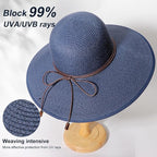 DRESHOW Beach Hats for Women Big Straw Wide Brim Summer Hat Floppy Foldable - Image 2