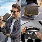 Top Grain Leather Text Custom Electronic Organizer Zipper Bag Tech Pouch - Image 8
