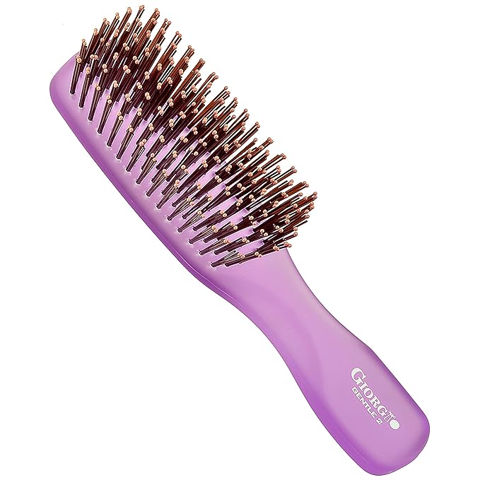 Giorgio GION2PP Neon Purple 6.25 inch Gentle Touch Detangler Hair Brush for Men and Women. Soft Bristles for Sensitive Scalp. Wet and Dry for all Hair Types. Scalp Massager Brush Stimulate Hair Growth