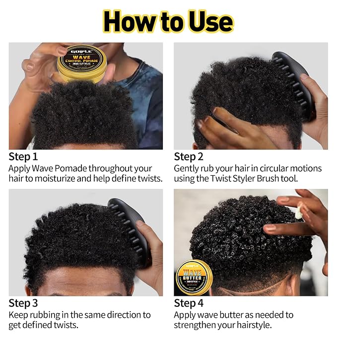 Wave Pomade Hair Twist Sponge Brush Twist Styler for Black Men, Washable Afro Curl Sponge Racket for Barbers & Daily Use, Ideal for Curly, Rubber Large Tooth Brush Hair Pomade Styling Set