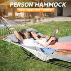 2 Person Outdoor Hammock with Stand, Cotton Rope Hammock with Polyester Pad - Image 4