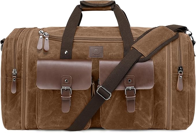 Waxed Canvas Duffle Bag for Men 50L Travel Duffel Bags Expandable Genuine by DensataTravelBag