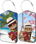 2 Pack Luggage Tag for Suitcase Funny Cat Passport Leather Travel Cruise by Unknown