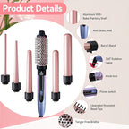 Curling Iron Set, 6 in 1 Hair Curling Wand with Curling Brush and 5 Interchangeable Ceramic Curling Wand(0.35'-1.25') Tourmaline Hair Curler, Instant Heat Up Curling Iron for Long Hair Women