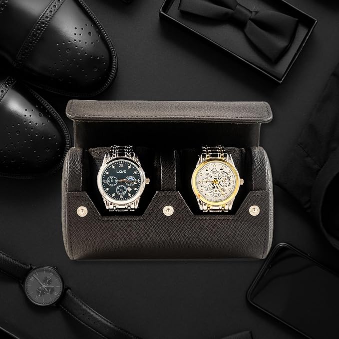 MR.OKAY 2 Watch Travel Case- Classic Leather Watch Case - Image 4