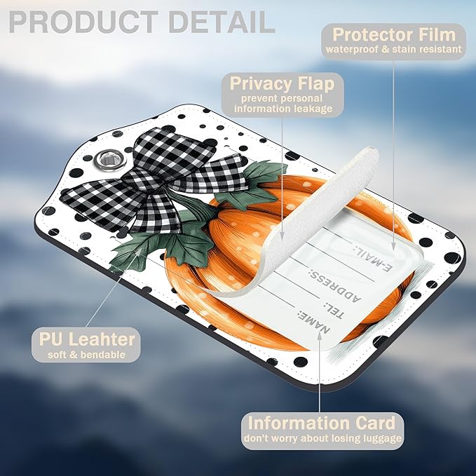 2 Pcs Pumpkin with Checkered Bow Luggage Tags - Image 3
