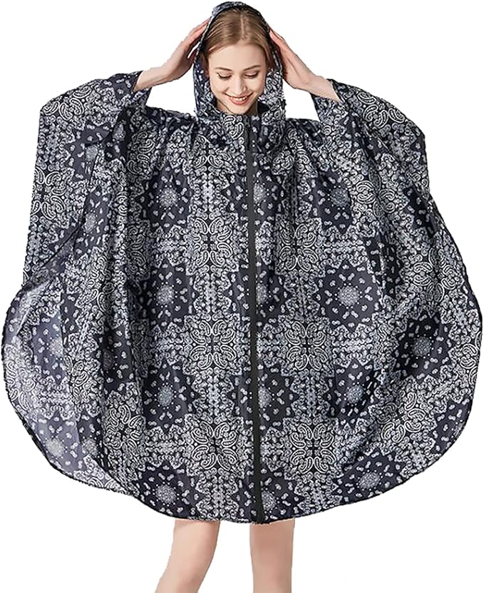 ANYOO Waterproof Rain Poncho Lightweight Reusable Hiking Hooded Coat Jacket - Image 2