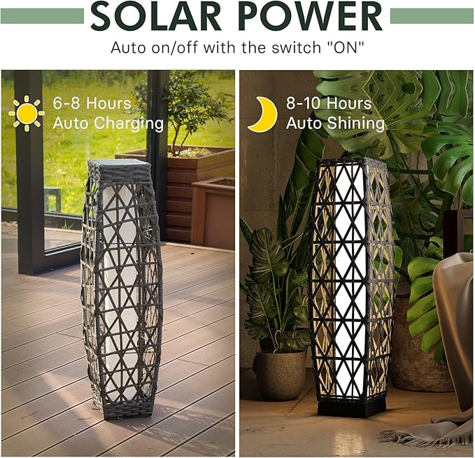 Grand patio Solar Outdoor Floor Lamp Wicker Lantern Decoration Light - Image 3