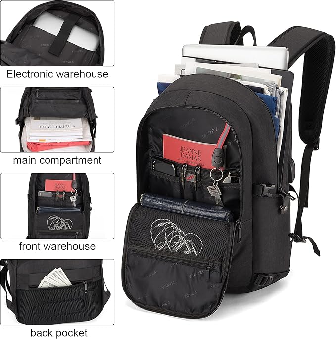 Tzowla Anti-Theft Water Resistant 17.3 Inch Laptop Backpack - Image 5
