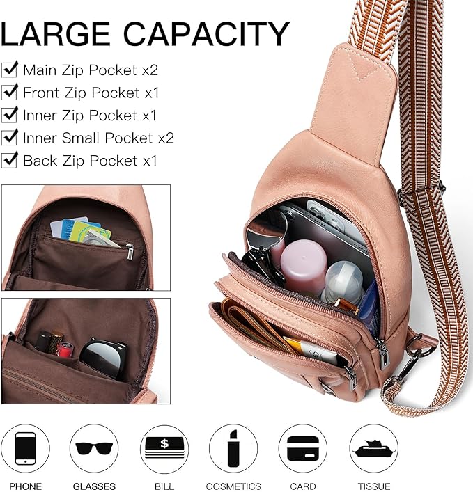 7L Sling Bag for Women Men Leather Small Sling Backpack Daypack Anti Theft - Image 3
