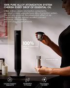 Waterless Scent Diffuser Starter Kit - 1500 Sq Ft Coverage, Alloy Atomization System,Mood Light,Smart Rechargeable Hotel Scent Diffuser, Including 120ml Essential Oil, for Home,Large Room,Spa,Black